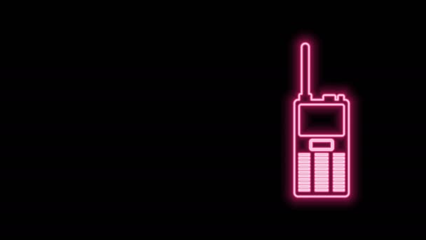 Glowing neon line Walkie talkie icon isolated on black background. Portable radio transmitter icon. Radio transceiver sign. 4K Video motion graphic animation — Stock Video