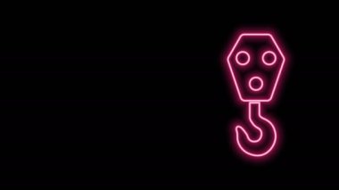 Parlayan neon hattı sanayi kancası simgesi siyah arkaplanda izole edildi. Turna kancası ikonu. 4K Video hareketli grafik canlandırması