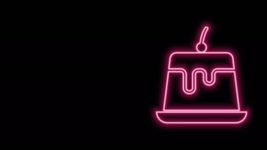 Parlak neon çizgili puding kreması ve siyah arkaplanda izole edilmiş karamel jöleli ikon. 4K Video hareketli grafik canlandırması