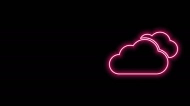 Parlayan neon çizgisi, siyah arkaplanda izole edilmiş Bulut simgesi. 4K Video hareketli grafik canlandırması