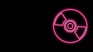 Parlayan neon çizgi CD veya DVD disk simgesi siyah arkaplanda izole edildi. Küçük disk işareti. 4K Video hareketli grafik canlandırması