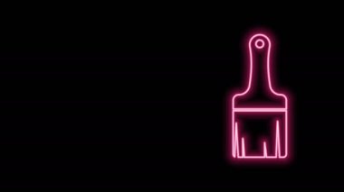 Parlayan neon çizgisi fırça simgesi siyah arkaplanda izole edildi. 4K Video hareketli grafik canlandırması