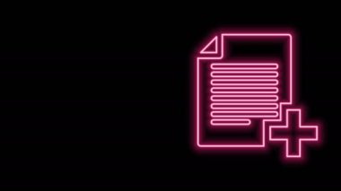 Parlayan neon hattı Siyah arkaplanda izole edilmiş yeni dosya simgesi ekle. Belge simgesini kopyala. 4K Video hareketli grafik canlandırması