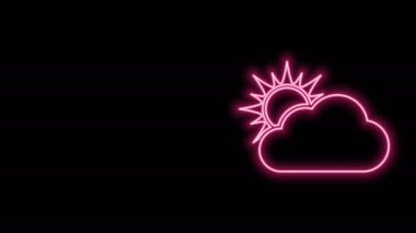 Parlayan neon hattı güneş ve hava durumu ikonu siyah arkaplanda izole edildi. 4K Video hareketli grafik canlandırması