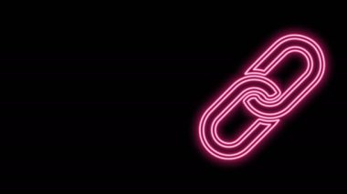 Parlayan neon hattı zincir bağlantısı simgesi siyah arkaplanda izole edildi. Bağlantı bekar. 4K Video hareketli grafik canlandırması