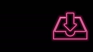 Parlayan neon hattı gelen kutusu simgesi siyah arkaplanda izole edildi. 4K Video hareketli grafik canlandırması
