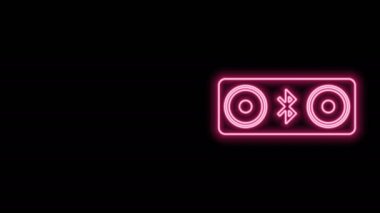 Parlayan neon hattı bluetooth hoparlörleri simgesi siyah arkaplanda izole edildi. Bluetooth stereo hoparlörü. 4K Video hareketli grafik canlandırması