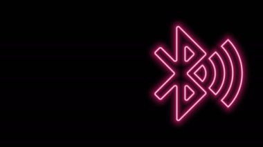 Parlayan neon hattı Bluetooth bağlantılı simge siyah arkaplanda izole edildi. 4K Video hareketli grafik canlandırması