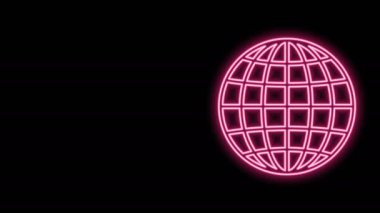 Parlayan neon çizgisi Dünya ikonu siyah arka planda izole edildi. 4K Video hareketli grafik canlandırması