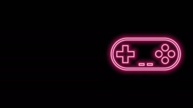 Parlayan neon hattı Gamepad simgesi siyah arkaplanda izole edildi. Oyun kontrolörü. 4K Video hareketli grafik canlandırması