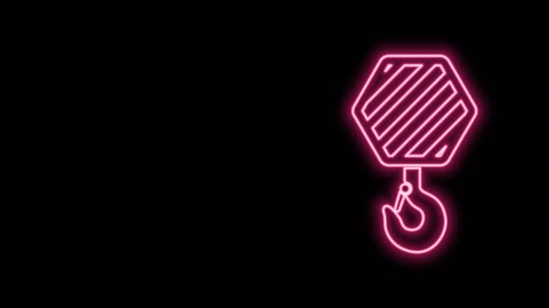 Świecąca neonowa linia Przemysłowa ikona haka odizolowana na czarnym tle. Ikona haka żurawia. 4K Animacja graficzna ruchu wideo — Wideo stockowe