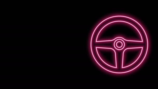 Glowing neon line Steering wheel icon isolated on black background. Ikon roda mobil. Animasi grafis gerak Video 4K — Stok Video