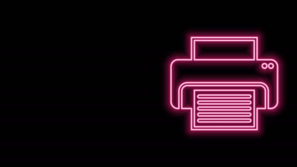 Zářící neonová čára Ikona tiskárny izolovaná na černém pozadí. Grafická animace pohybu videa 4K — Stock video