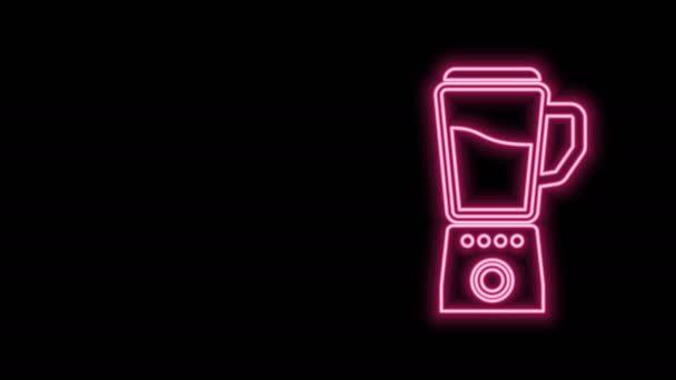 Glödande neon line Blender ikon isolerad på svart bakgrund. Kök elektrisk stationär mixer med skål. Koka smoothies, cocktail eller juice. 4K Video motion grafisk animation — Stockvideo
