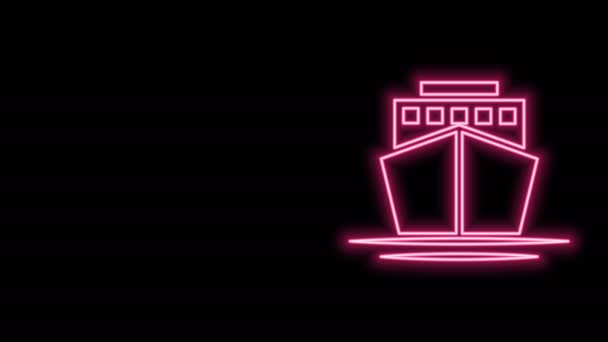 Linea al neon luminosa Icona della nave isolata su sfondo nero. Animazione grafica 4K Video motion — Video Stock