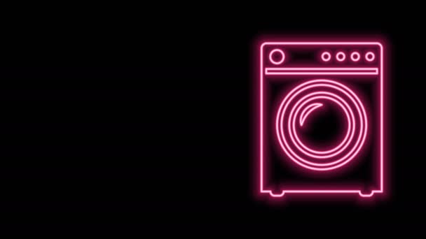 Glödande neon linje Washer ikon isolerad på svart bakgrund. Tvättmaskinsikon. Tvättmaskin - tvättmaskin. Symbolen för hushållsapparater. 4K Video motion grafisk animation — Stockvideo