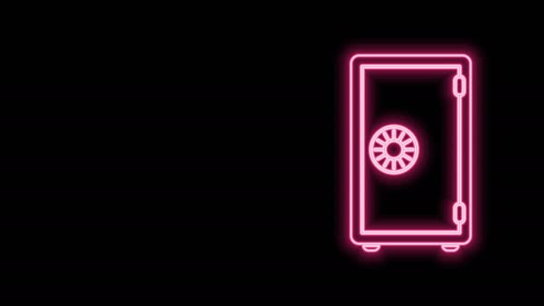 Gloeiende neon lijn Veilig pictogram geïsoleerd op zwarte achtergrond. De deur veilig een bankkluis met een combinatieslot. Betrouwbare gegevensbescherming. 4K Video motion grafische animatie — Stockvideo