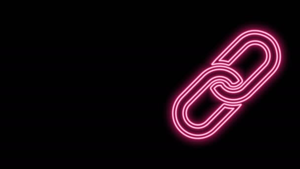 Glödande neon line kedja länk ikon isolerad på svart bakgrund. Länka singel. 4K Video motion grafisk animation — Stockvideo
