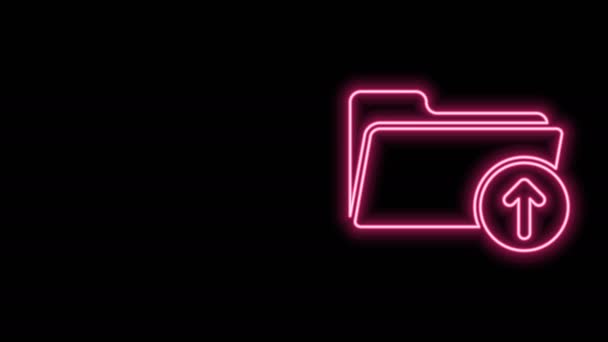 Parlak neon satırı Kara arkaplanda izole edilmiş klasör simgesi olan oku indirin. 4K Video hareketli grafik canlandırması — Stok video