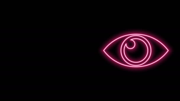 Parlayan neon hattı göz simgesi siyah arkaplanda izole edildi. 4K Video hareketli grafik canlandırması — Stok video