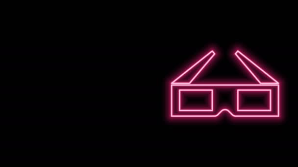 Glowing neon line 3D cinema glasses icon isolated on black background. 4K Video motion graphic animation — Stock Video