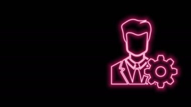 Parlayan neon çizgi Profil ayarları simgesi siyah arkaplanda izole edildi. Kullanıcı ayarı. Avatar 'ın çarklı profilini çıkar. Hesap. Erkek silueti. 4K Video hareketli grafik canlandırması