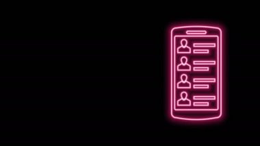 Siyah arkaplanda izole edilmiş ekran simgesinde kontakları olan parlak neon hattı Smartphone. Gelen arama. Telefon ekranındaki insanlar. Bağlantı kur. 4K Video hareketli grafik canlandırması