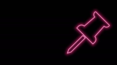 Parlayan neon çizgisi siyah arkaplanda Push pin simgesi izole edildi. Raptiye işareti. 4K Video hareketli grafik canlandırması