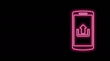 Siyah arkaplanda izole edilmiş yükleme simgesi olan parlak neon hattı Smartphone. 4K Video hareketli grafik canlandırması