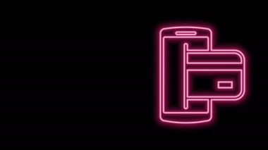 Parlayan neon hattı NFC Ödeme simgesi siyah arkaplanda izole edildi. Cep telefonu ödemesi. NFC akıllı telefon konsepti. Aktarım simgesi. 4K Video hareketli grafik canlandırması
