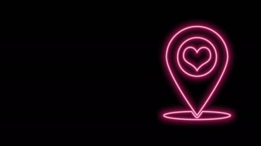 Siyah arkaplanda kalp simgesi izole edilmiş parlak neon çizgisi haritası. 4K Video hareketli grafik canlandırması