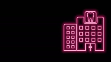 Parlayan neon hattı diş kliniği ikonu siyah arkaplanda izole edildi. Diş hekimliği merkezi sembolü. 4K Video hareketli grafik canlandırması