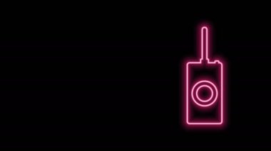 Parlayan neon hattı uzaktan kontrol simgesi siyah arkaplanda izole edildi. 4K Video hareketli grafik canlandırması