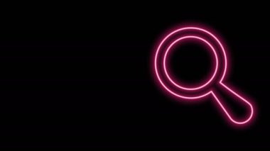 Parlayan neon çizgisi büyüteç simgesi siyah arkaplanda izole edildi. Arama, odaklanma, yakınlaştırma, iş sembolü. 4K Video hareketli grafik canlandırması