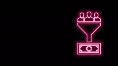 Parlayan neon hattı kurşun yönetim simgesi siyah arkaplanda izole edildi. İnsanlarla, parayla. Hedef müşteri iş konsepti. 4K Video hareketli grafik canlandırması