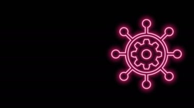 Parlayan neon hattı proje yönetim simgesi siyah arkaplanda izole edildi. İnbot, jant ve vites simgesi. 4K Video hareketli grafik canlandırması