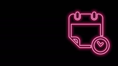 Parlayan neon çizgisi takvimi ve saat simgesi siyah arkaplanda izole edildi. Program, randevu, organizatör, zaman çizelgesi, zaman yönetimi, önemli tarih. 4K Video hareketli grafik canlandırması
