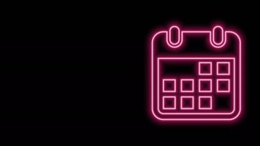 Parlayan neon çizgisi takvim simgesi siyah arkaplanda izole edildi. 4K Video hareketli grafik canlandırması
