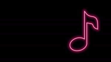 Parlayan neon çizgisi Müzik notası, ton simgesi siyah arkaplanda izole. 4K Video hareketli grafik canlandırması