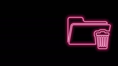 Parlayan neon satırı Siyah arkaplanda izole edilmiş dizin simgesini sil. Geri dönüşüm kutusu olan klasör. Dizini sil ya da hata yap. Bilgisayar bilgi dizinini kapat. 4K Video hareketli grafik canlandırması