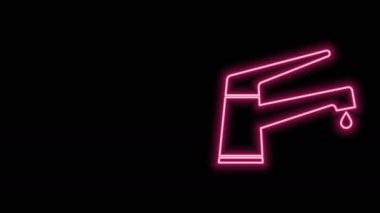 Siyah zemin üzerinde izole edilmiş, düşen bir su damlası ikonu olan parlak neon hattı. 4K Video hareketli grafik canlandırması