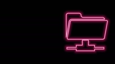 Parlayan neon hattı FTP dizin simgesi siyah arkaplanda izole edildi. Yazılım güncellemesi, transfer protokolü, yönlendirici, takım çalışması aracı yönetimi, kopyalama süreci, bilgi. 4K Video hareketli grafik canlandırması