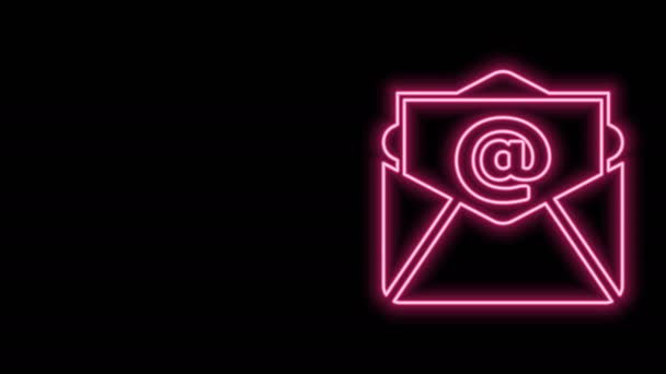Leuchtende Leuchtschrift Mail und E-Mail-Symbol isoliert auf schwarzem Hintergrund. Umschlag-Symbol E-Mail. E-Mail-Zeichen. 4K Video Motion Grafik Animation — Stockvideo