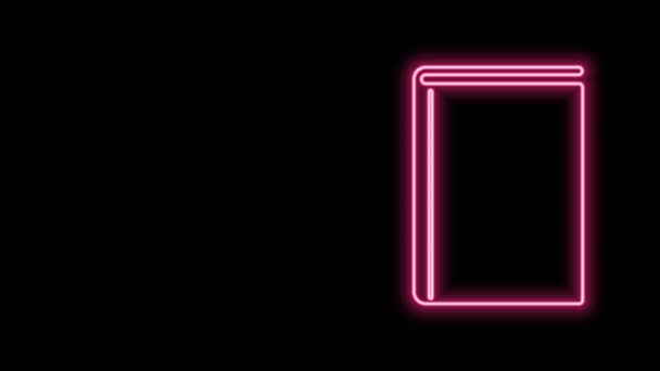 Glödande neon line bok ikon isolerad på svart bakgrund. 4K Video motion grafisk animation — Stockvideo