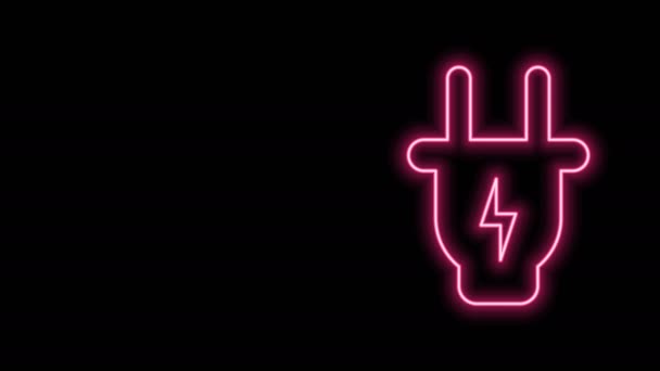 Świecąca neonowa linia Ikona wtyczki elektrycznej izolowana na czarnym tle. Koncepcja podłączenia i odłączenia elektryczności. 4K Animacja graficzna ruchu wideo — Wideo stockowe