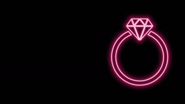 Glødende neon linje Diamond engagement ring ikon isoleret på sort baggrund. 4K Video bevægelse grafisk animation – Stock-video