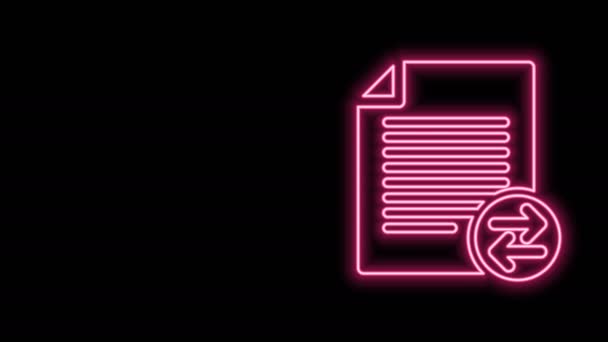 Glödande neon line Överför filer ikonen isolerad på svart bakgrund. Kopiera filer, datautbyte, säkerhetskopiering, datormigrering, fildelningskoncept. 4K Video motion grafisk animation — Stockvideo