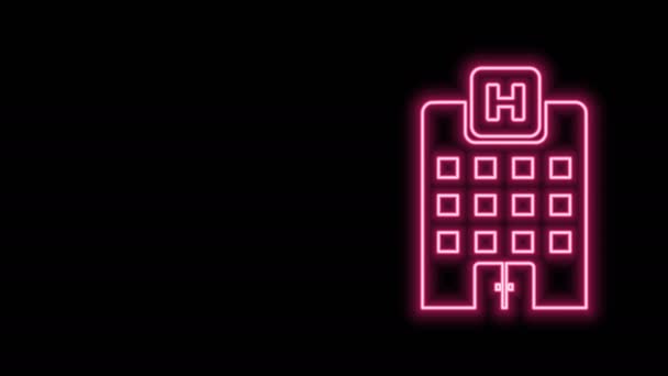 Świecący neon linii budynku szpitala medycznego z ikoną krzyża izolowane na czarnym tle. Centrum medyczne. Opieka zdrowotna. 4K Animacja graficzna ruchu wideo — Wideo stockowe