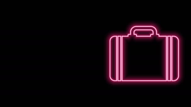 Lumineuse ligne néon Valise pour icône de voyage isolée sur fond noir. Panneau des bagages de voyage. Icône bagages de voyage. Animation graphique de mouvement vidéo 4K — Video