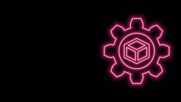 Glowing neon line Ikon pengembangan Produk terisolasi pada latar belakang hitam. Roda dan kubus. Desain simbol pengembangan produk dari koleksi Startup. Animasi grafis gerak Video 4K — Stok Video